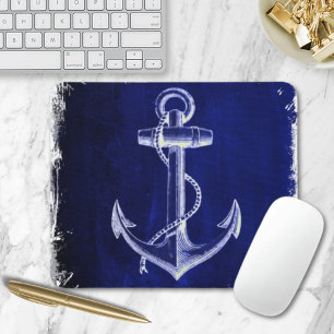 beach coastal chic nautical navy blue anchor mouse pad