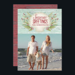 Beach Coastal Christmas Holiday Photo Card<br><div class="desc">A coastal Christmas greeting card. Seasons greetings from the beach. A shell and holly with sea grasses decorate this card. personalize it with your name and photo.</div>