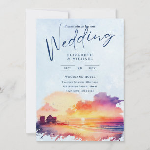  Beach Coastal Destination Sunset Tropical Wedding Invitation