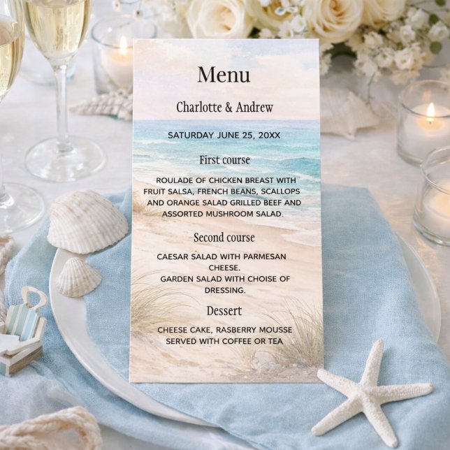 Beach coastal dinner wedding menu (Creator Uploaded)