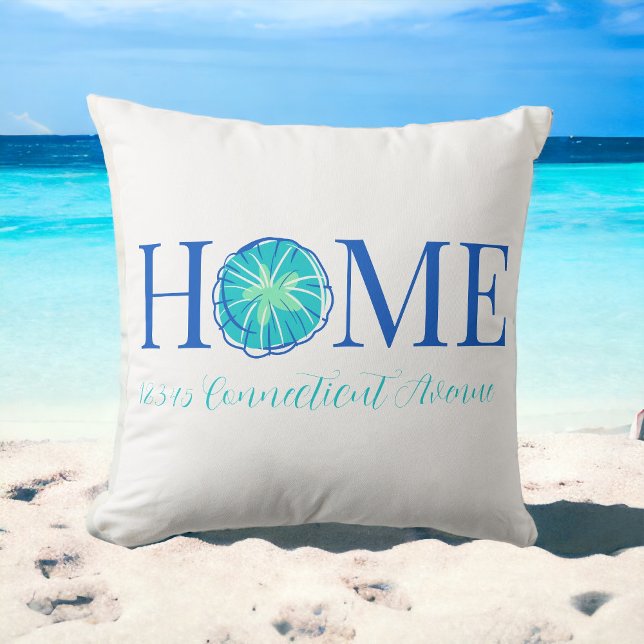 Beach Coastal Home Sand Dollar Custom Address Throw Pillow (Creator Uploaded)