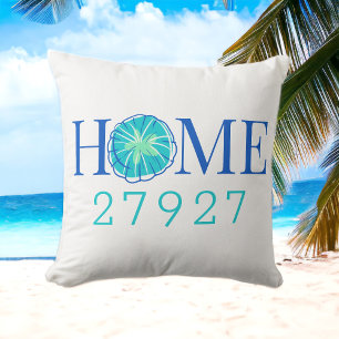Beach Coastal Home Sand Dollar Custom Zip Code Throw Pillow