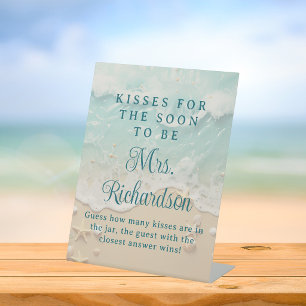 Beach Coastal How Many Kisses Bridal Shower Game Pedestal Sign
