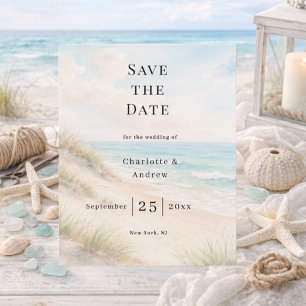 Beach coastal modern wedding Save the Date card