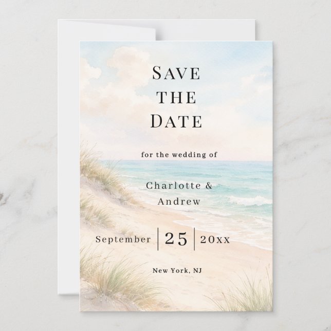 Beach coastal modern wedding Save the Date magnet (Front)