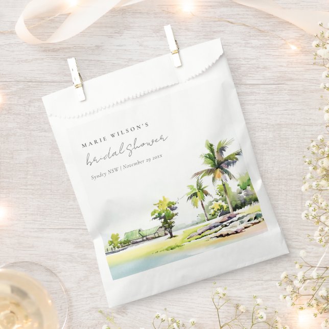 Beach Coastal Palm Trees Watercolor Bridal Shower Favour Bag (Clipped)