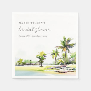 Beach Coastal Palm Trees Watercolor Bridal Shower Napkin