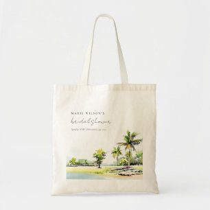 Beach Coastal Palm Trees Watercolor Bridal Shower Tote Bag