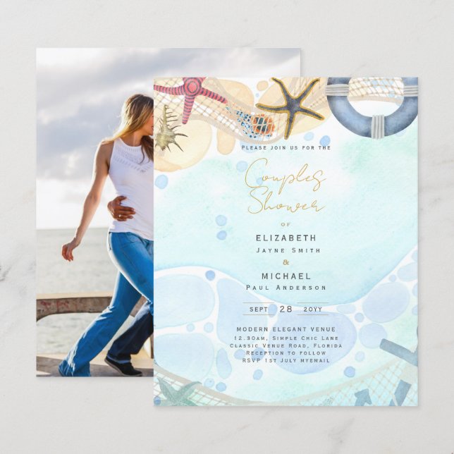 Beach Coastal Photo Couples Shower Invitation (Front/Back)