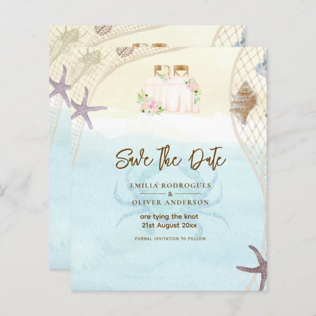 Beach Coastal Save the Date Sand Ocean Life (Front/Back)
