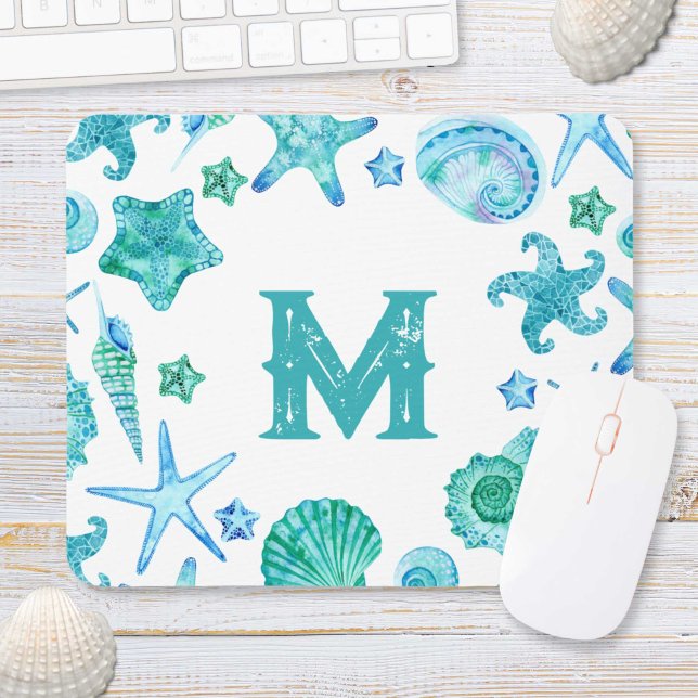 Beach Coastal Sea Shells and Starfish Watercolor Mouse Pad (Beach Coastal Sea Shells and Starfish Watercolor Mouse Pad)