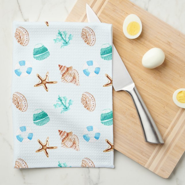 Beach Coastal Seashells Tropical Ocean Kitchen Towel (Quarter Fold)