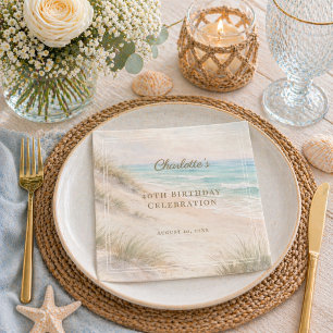 Beach coastal summer birthday napkin