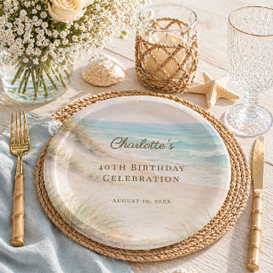 Beach coastal summer birthday paper plate