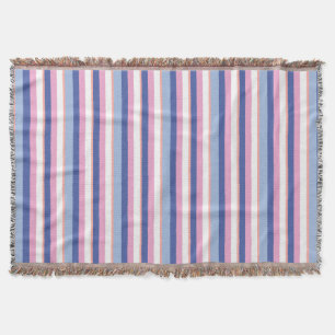 Beach Coastal Summer Line Pattern Pink Blue Throw Blanket
