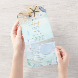 Beach Coastal Wedding Invite RSVP Menu Details    