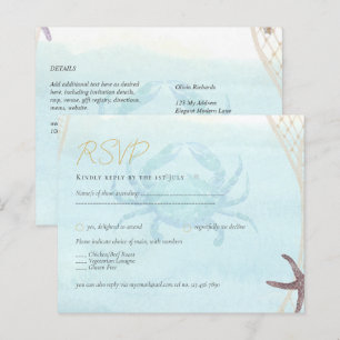 Beach Coastal Wedding RSVP ocean Life Crab