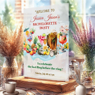 Beach Cocktails Tropical Fruits Bachelorette Party Acrylic Sign