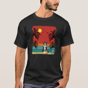 Beach Coconut Tree Retro Border Collie Dog Summer T-Shirt