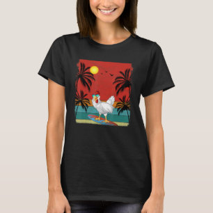 Beach Coconut Tree Retro Graphic Chicken  Summer T-Shirt