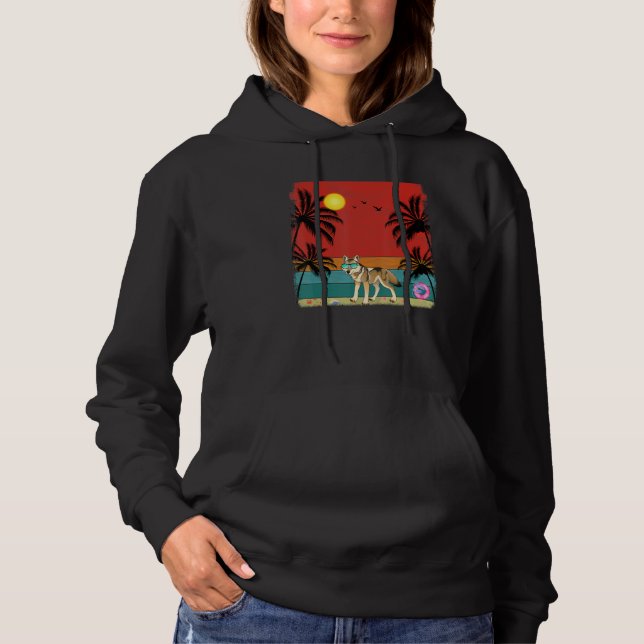 Beach Coconut Tree Retro Graphic Coyote  Summer Hoodie (Front)