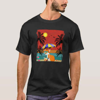 Beach Coconut Tree Retro Graphic Fox Summer T-Shirt