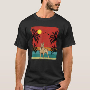 Beach Coconut Tree Retro Graphic Pitbull Dog   Sum T-Shirt