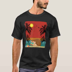 Beach Coconut Tree Retro Graphic Porcupine  Summer T-Shirt