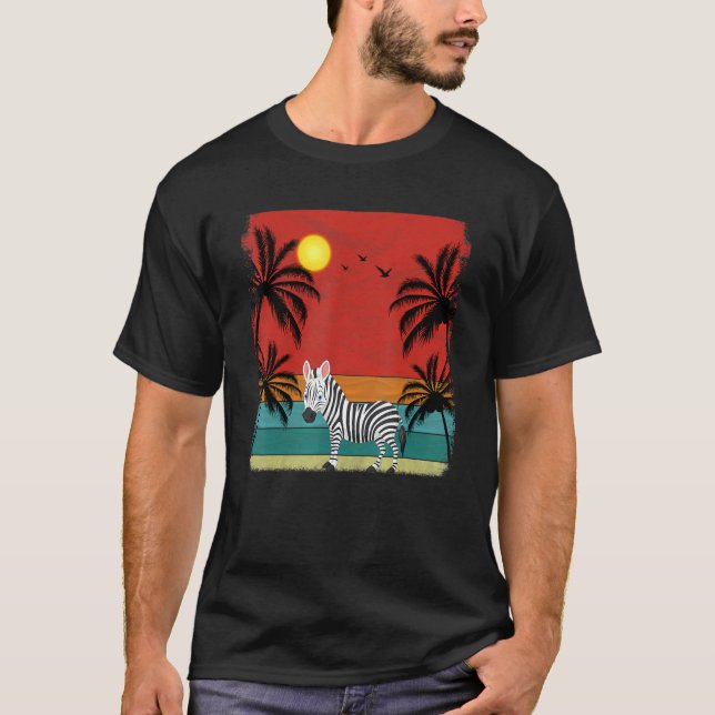 Beach Coconut Tree Retro Graphic Zebra  Summer T-Shirt (Front)