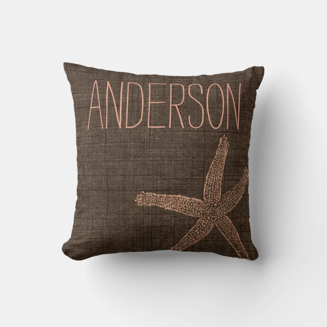Beach Collection Starfish Custom Name Throw Pillow (Front)