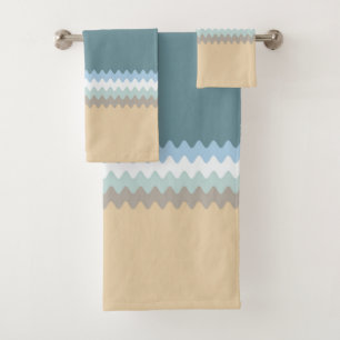 Beach Colour- Light Brown Sand Beige Turquoise Blu Bath Towel Set