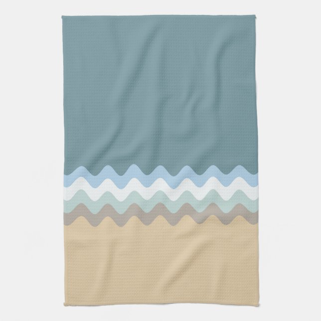 Beach Colour- Light Brown Sand Beige Turquoise Blu Kitchen Towel (Vertical)