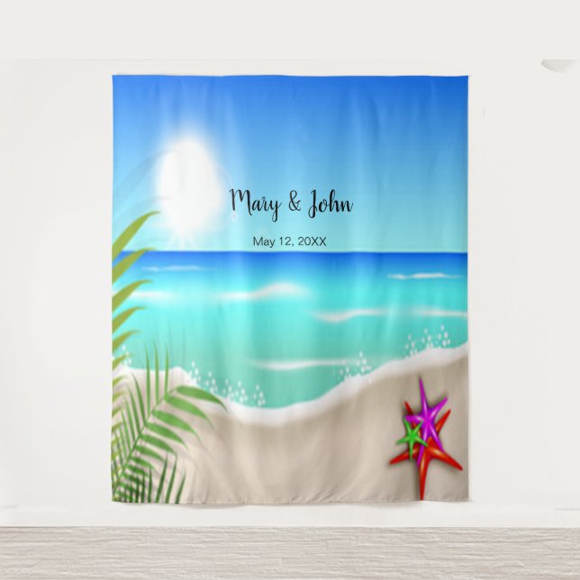 Beach Colourful Starfish Wedding Photo Backdrop Tapestry (Front)