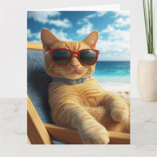 BEACH COOL CAT BIRTHDAY GREETING CARD