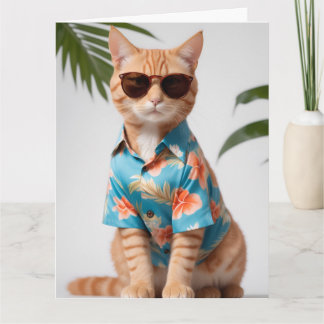 BEACH COOL CAT SUNGLASSES BIRTHDAY GREETING CARD
