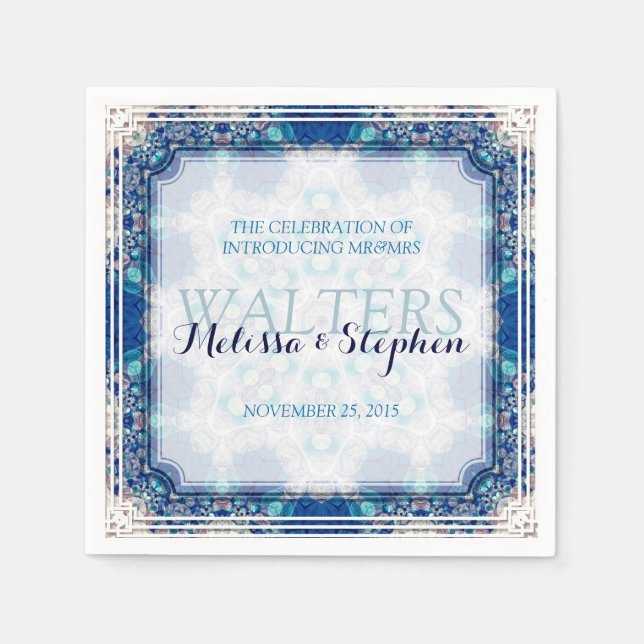 Beach Coral Blue Wedding  Dinner Paper Napkins (Front)