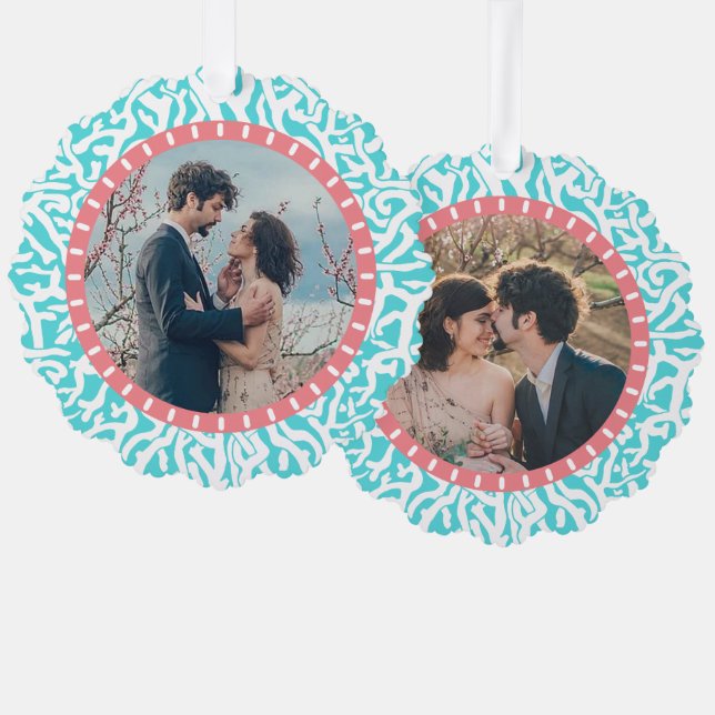 Beach Coral Reef Nautical Coastal 2 Custom Photos Ornament Card (Front/Back)