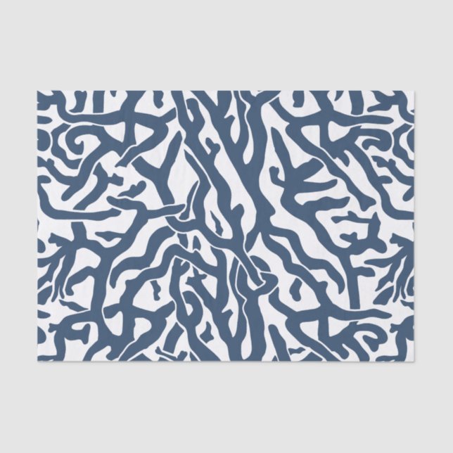 Beach Coral Reef Pattern Nautical Navy Blue White Tissue Paper (Front)