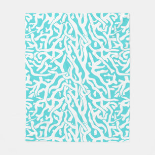 Beach Coral Reef Pattern Nautical White Aqua Blue Fleece Blanket