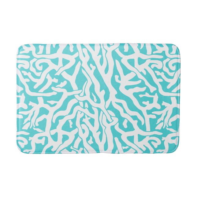 Beach Coral Reef Pattern Nautical White Blue Bath Mat (Front)