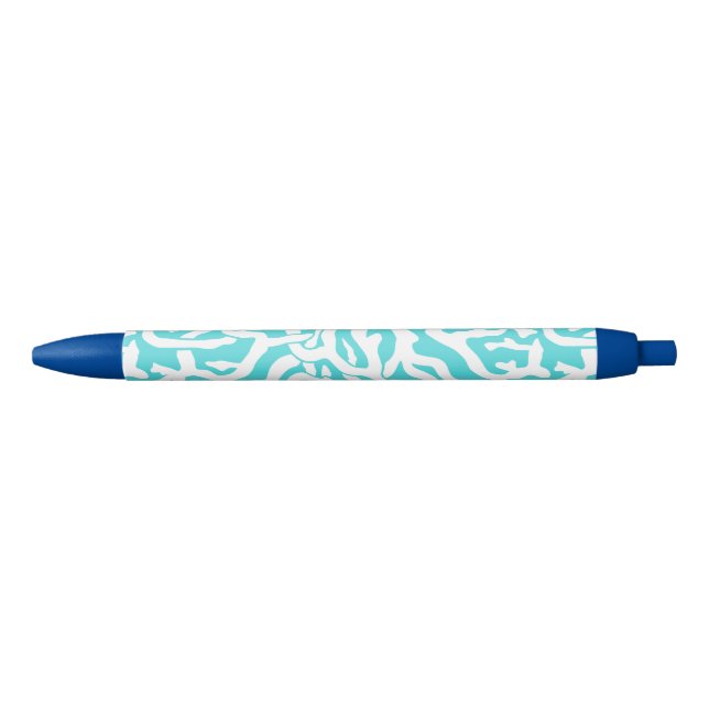 Beach Coral Reef Pattern Nautical White Blue Black Ink Pen (Front)