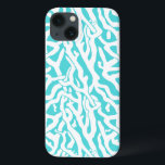 Beach Coral Reef Pattern Nautical White Blue iPhone 13 Case<br><div class="desc">This pretty ocean / beach-inspired repeating nautical pattern looks like an intricately-woven coral reef in white on a beachy - blue background. The original, elegant coral reef design is made in a stencil look. The colour of blue is reminiscent of bright, clear tropical seas. This simple, modern design is perfect...</div>