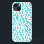 Beach Coral Reef Pattern Nautical White Blue iPhone 13 Case<br><div class="desc">This pretty ocean / beach-inspired repeating nautical pattern looks like an intricately-woven coral reef in white on a beachy - blue background. The original, elegant coral reef design is made in a stencil look. The colour of blue is reminiscent of bright, clear tropical seas. This simple, modern design is perfect...</div>