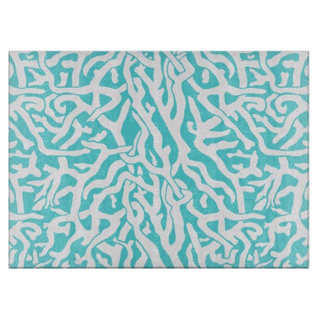 Beach Coral Reef Pattern Nautical White Blue Cutting Board (Front)
