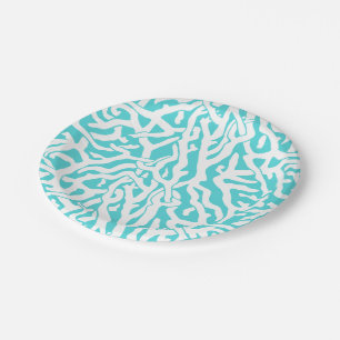 Beach Coral Reef Pattern Nautical White Blue Paper Plate