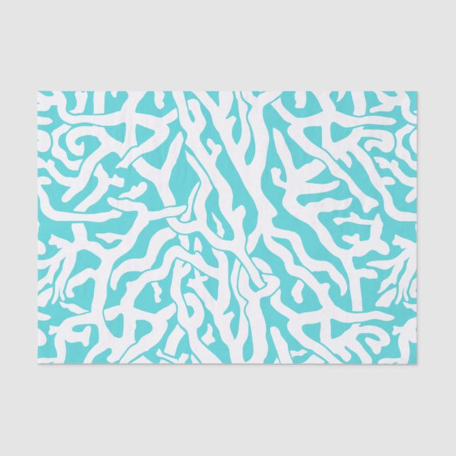 Beach Coral Reef Pattern Nautical White Blue Tissue Paper (Front)