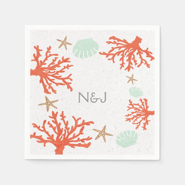 Beach Coral Reef Sea Shell & Starfish Napkins (Front)