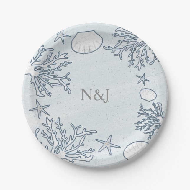 Beach Coral Reef Sea Shell & Starfish Paper Plates (Front)