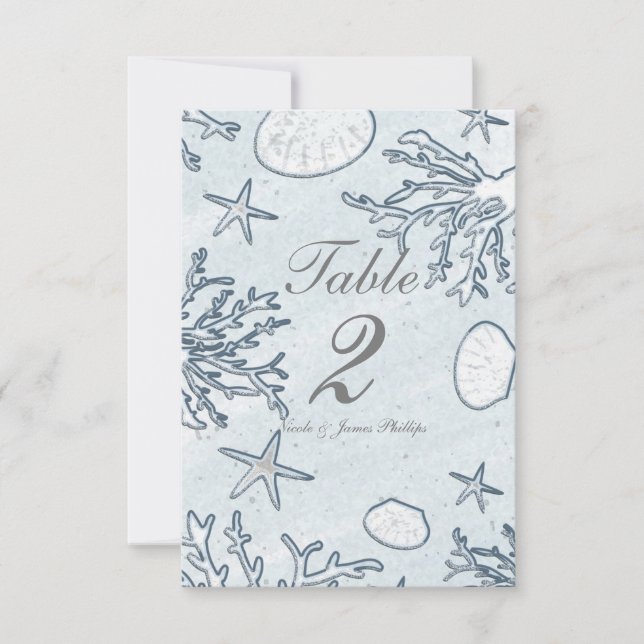 Beach Coral Reef Sea Shell & Starfish Table Number (Front)
