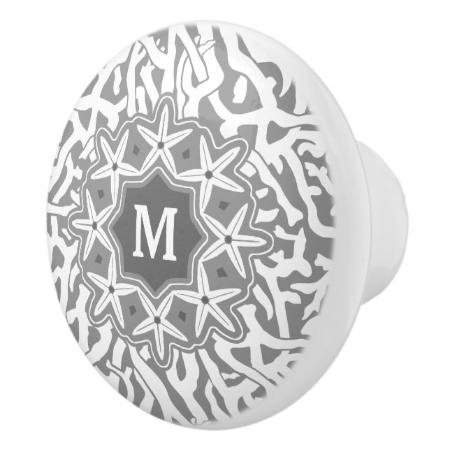 Beach Coral Reef Starfish Monogram in Grey Ceramic Knob (Right)